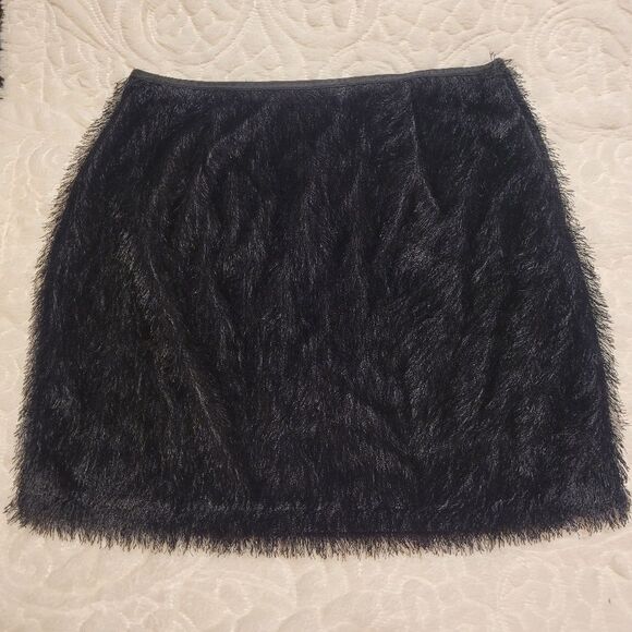 Kardashian Kollection Soft Fringe Mini Skirt Black Lined Side Zip KKW Large - Picture 2 of 15